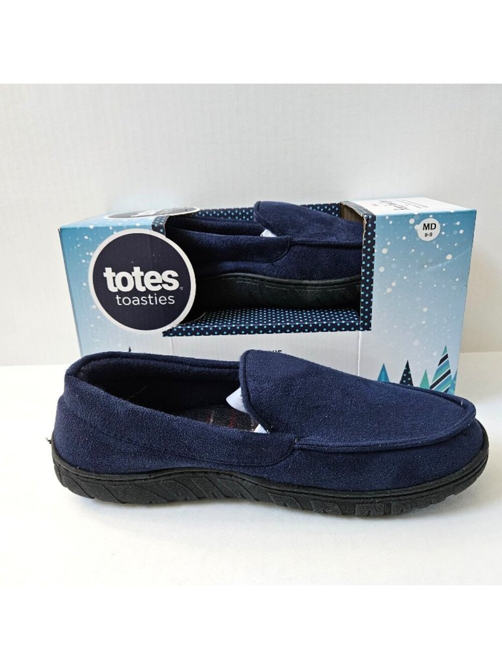 Totes Toasties Slippers Mens 8 9 Blue Temperature Sensitive Memory Foam NEW